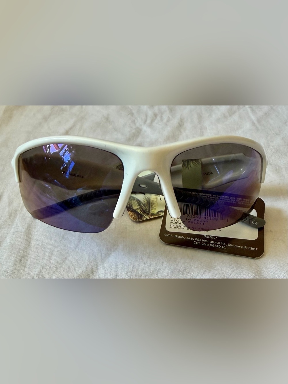 Panama Jack Island White & Gray Unisex Sport Wrap Sunglasses Blue Mirror Lens